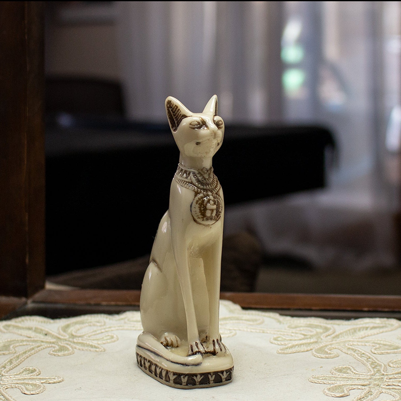 Egyptian Bastet Cat Statue Small - White - Made in Egypt