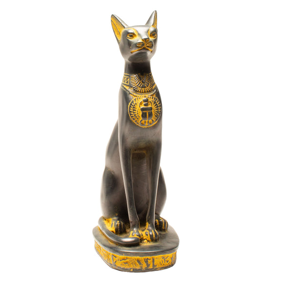 Egyptian Bastet Cat Statue Medium - Antique Gold - Made in Egypt