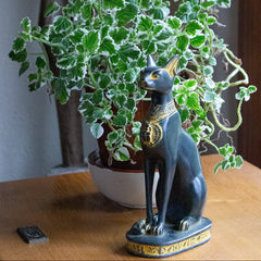 Egyptian Bastet Cat Statue Medium - Antique Gold - Made in Egypt