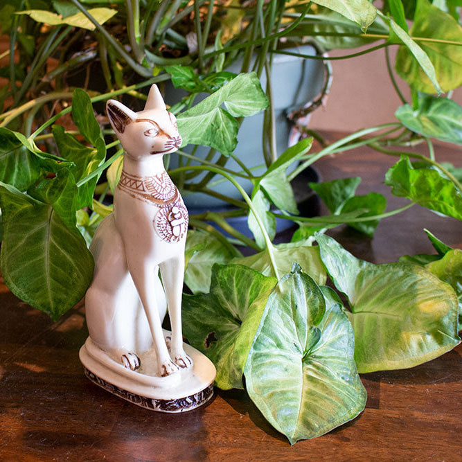 Egyptian Bastet Cat Statue Medium - White - Made in Egypt