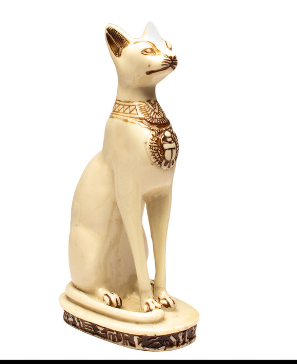 Egyptian Bastet Cat Statue Medium - White - Made in Egypt