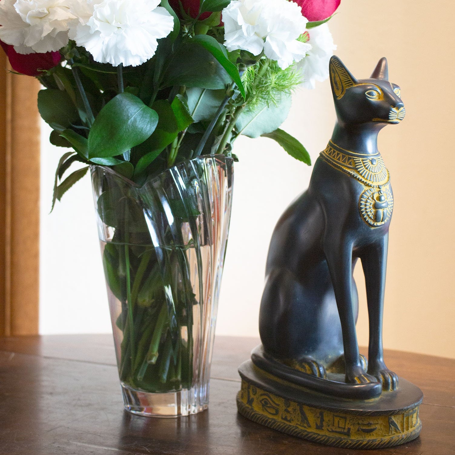 Egyptian Bastet Cat Statue Large - Antique Gold - Made in Egypt