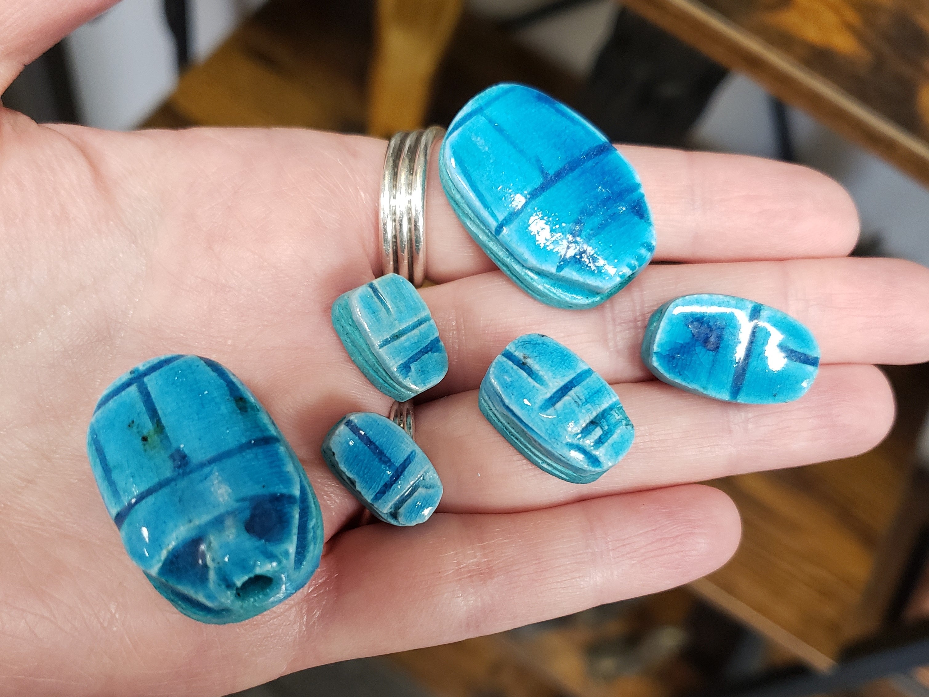 Blue Scarab Beads Assorted Sizes - Package of 6