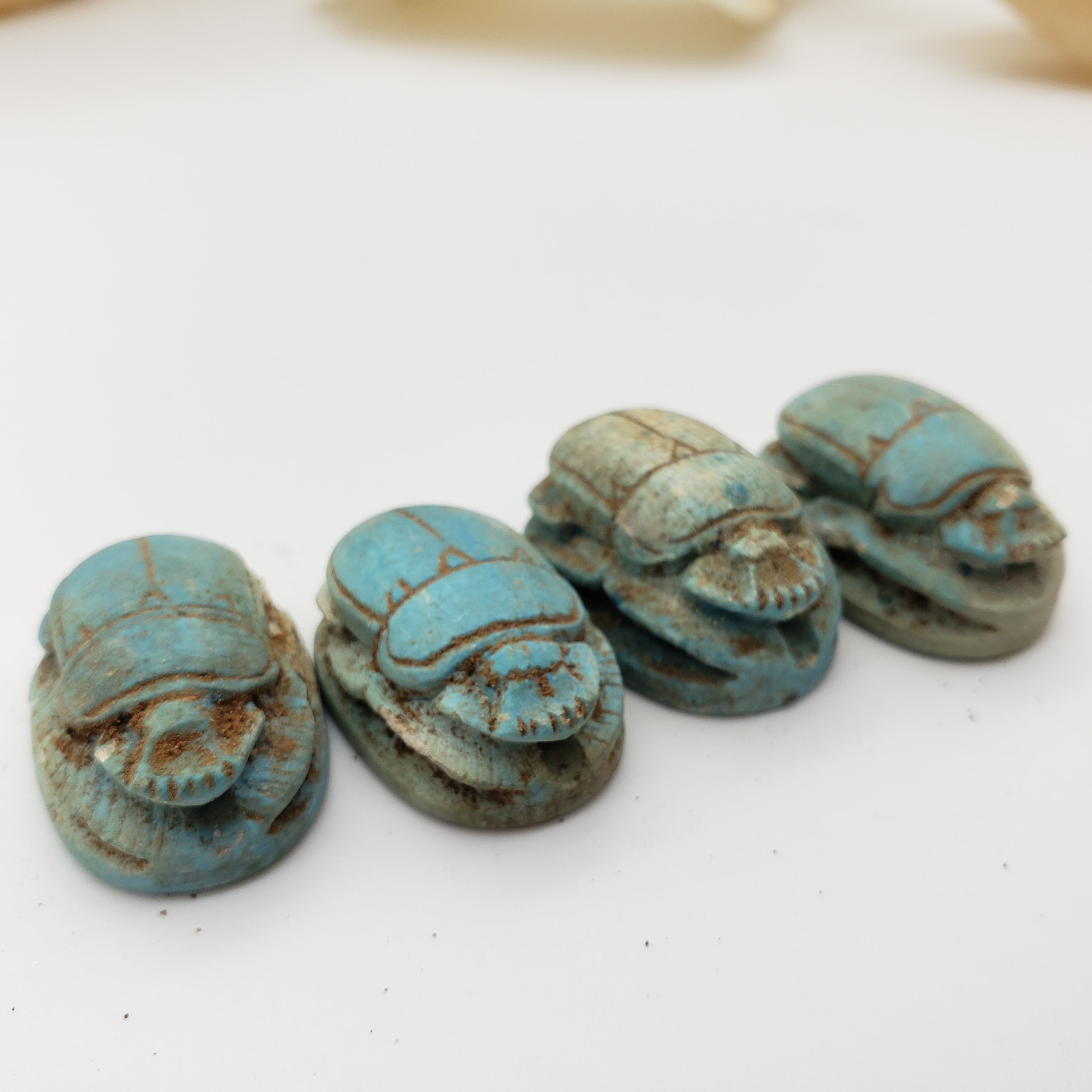 Egyptian Scarab Beads Set of 6 - Blue Soapstone - Made in Egypt