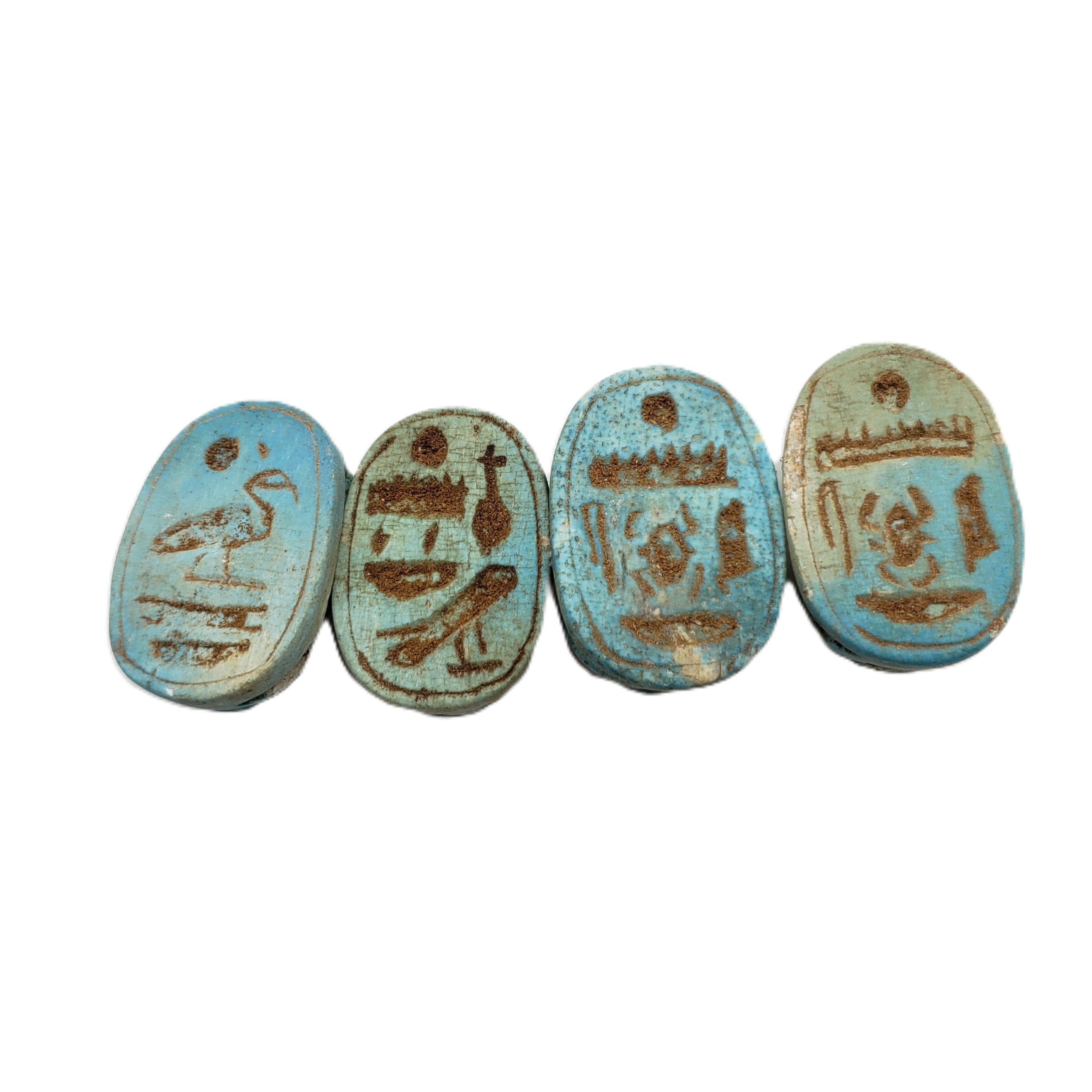 Egyptian Scarab Beads Set of 6 - Blue Soapstone - Made in Egypt