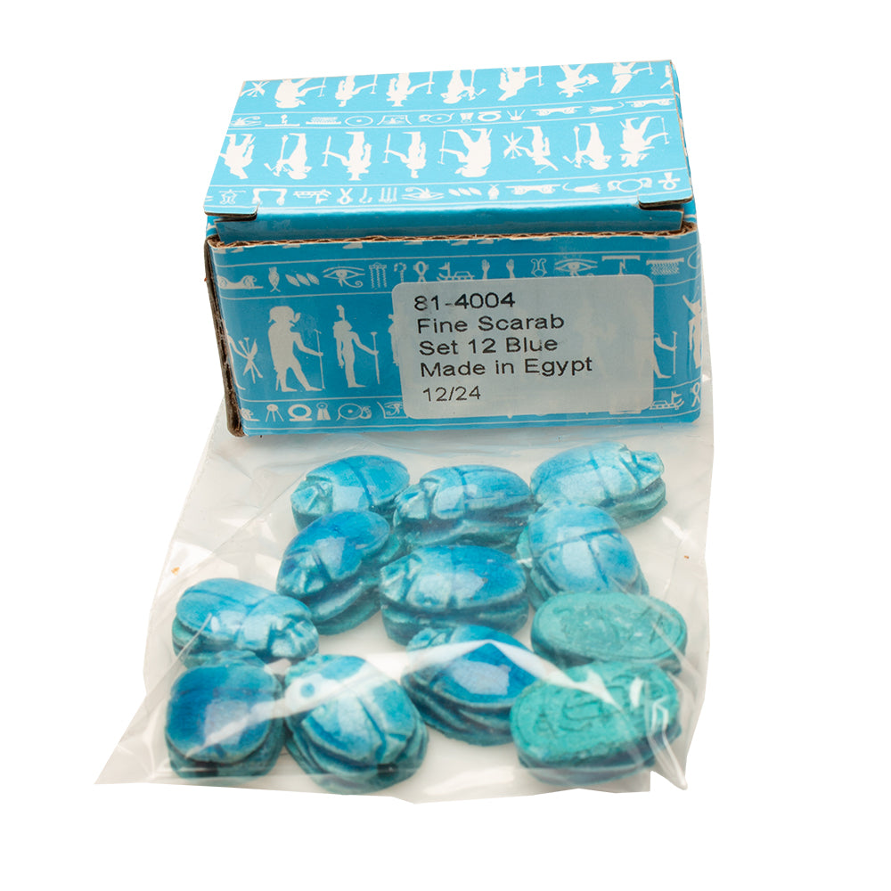 Egyptian Scarab Beads Set of 12 - Light Blue Soapstone - Made in Egypt