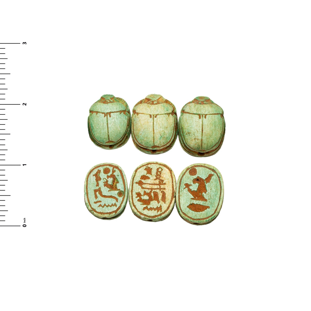 Egyptian Scarab Beads Set of 5 - Green Soapstone - Made in Egypt