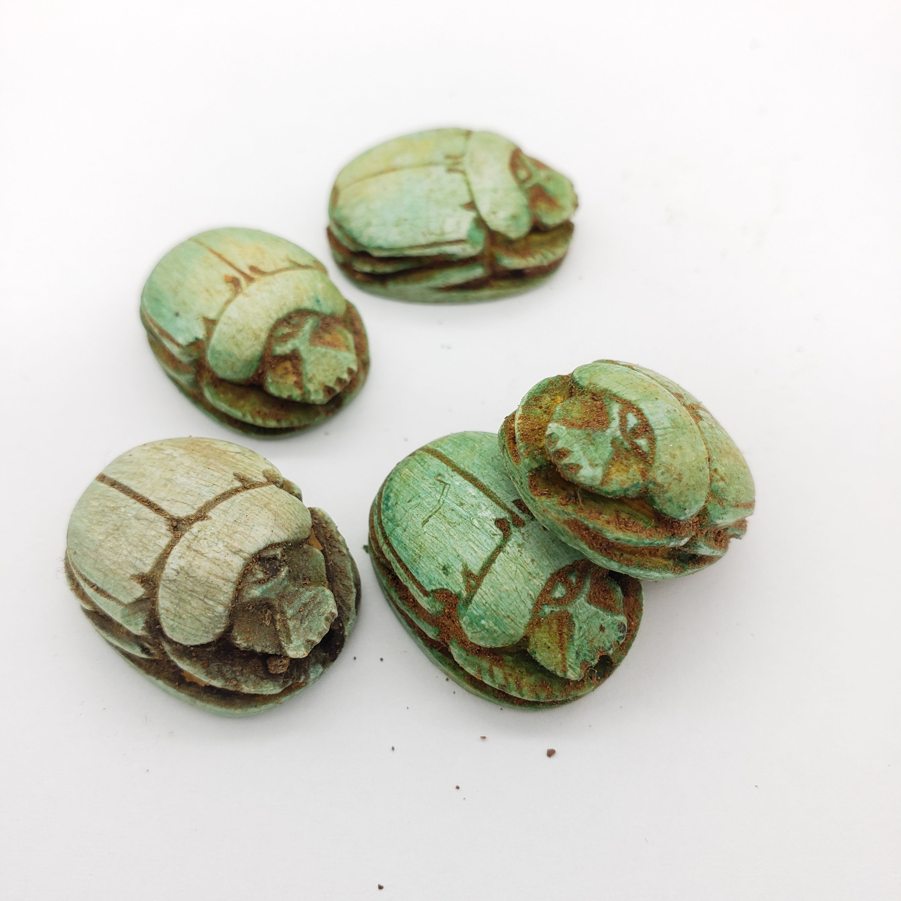 Egyptian Scarab Beads Set of 5 - Green Soapstone - Made in Egypt
