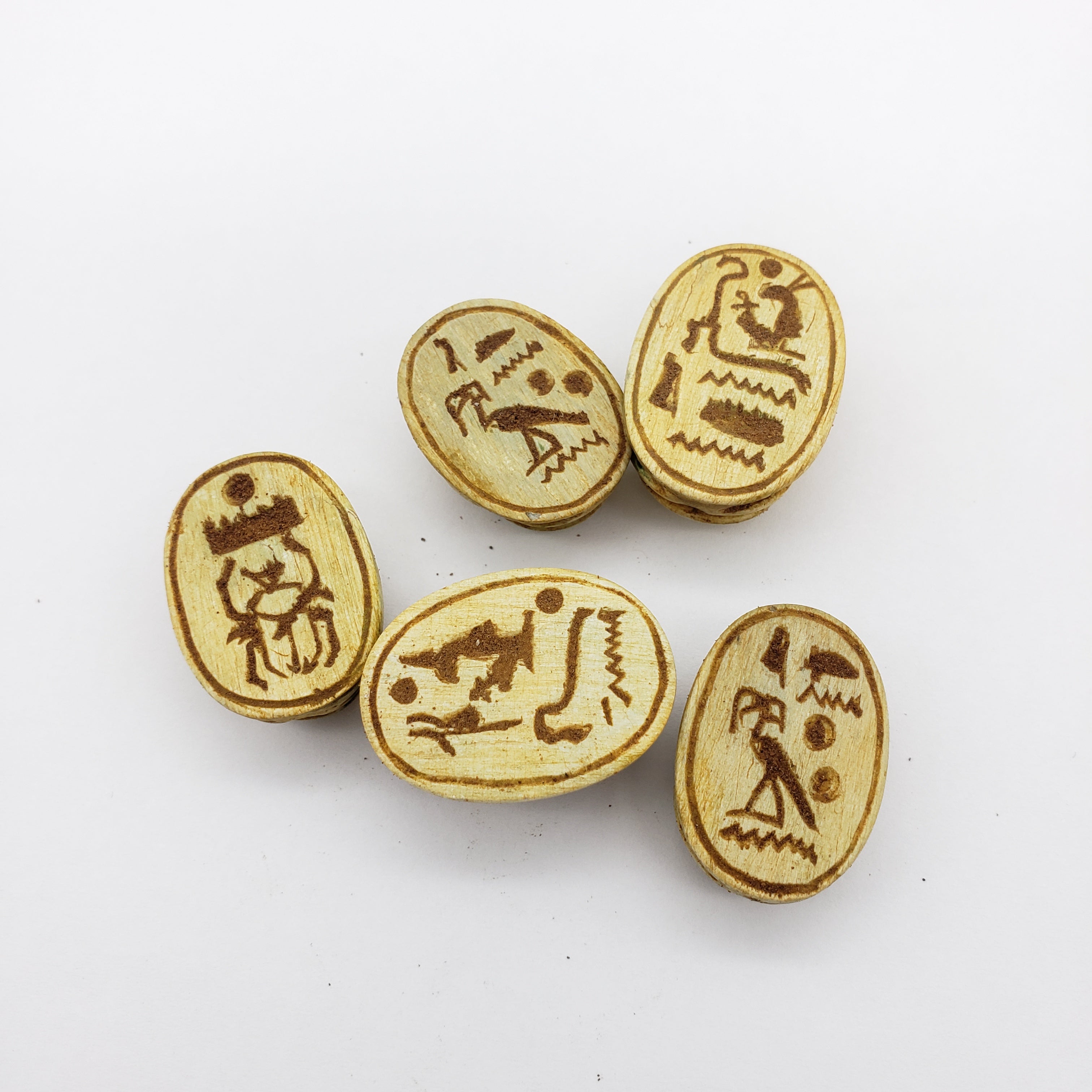 Egyptian Scarab Beads Set of 5 - Yellow Soapstone - Made in Egypt