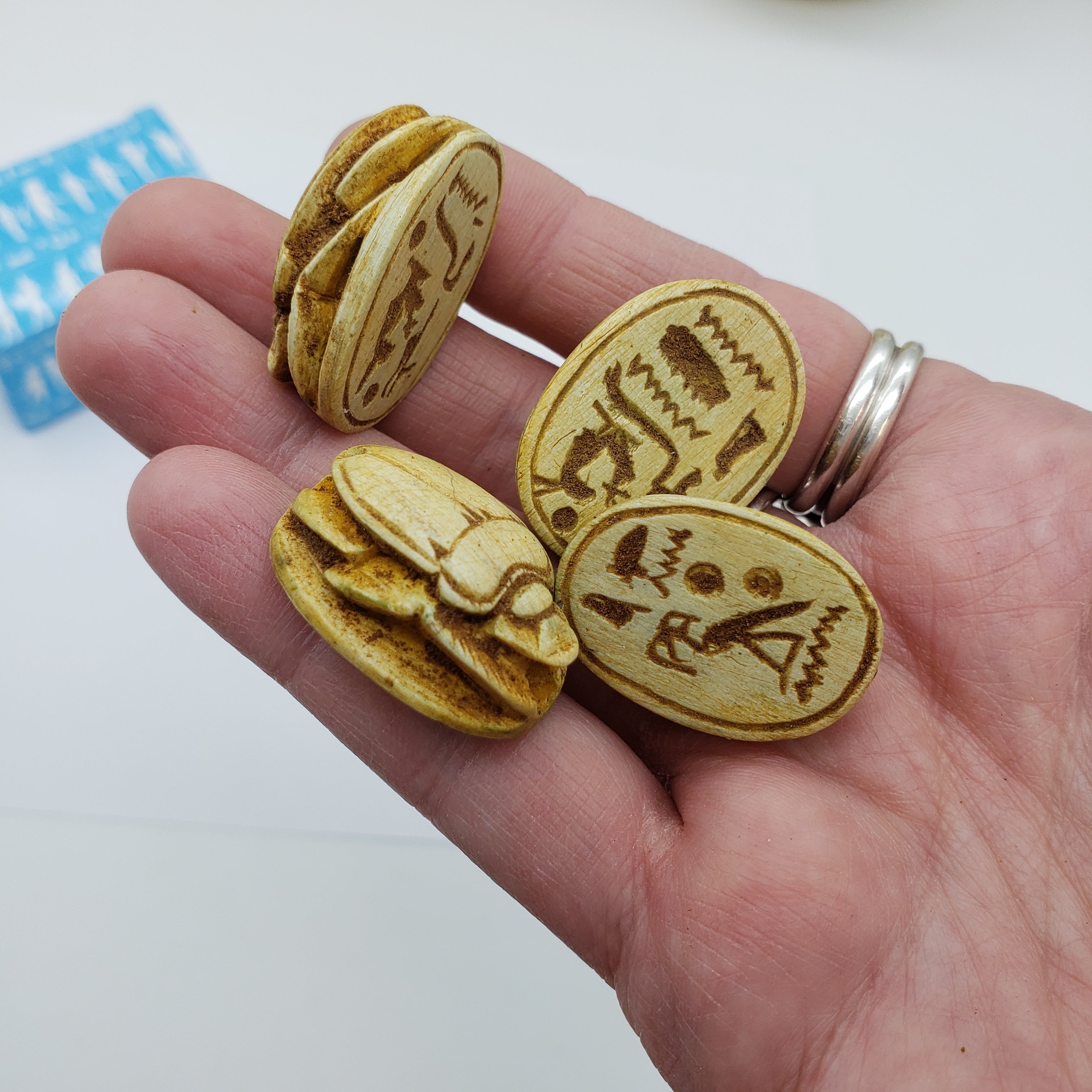 Egyptian Scarab Beads Set of 5 - Yellow Soapstone - Made in Egypt