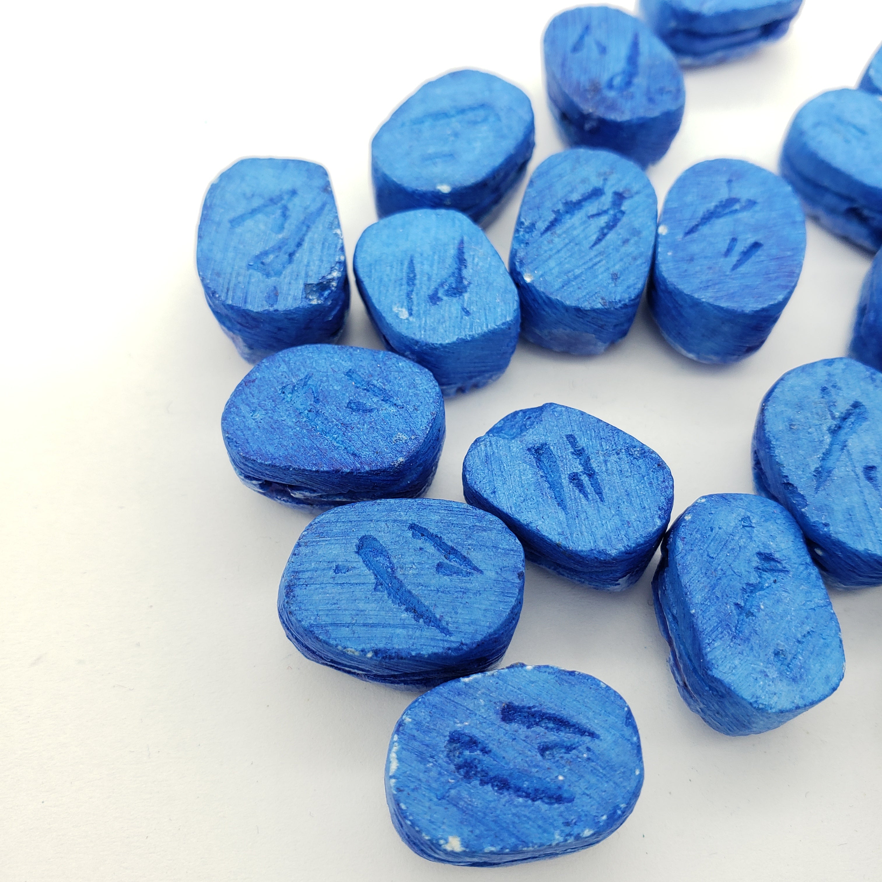 Egyptian Scarab Beads Set of 24 Extra Small - Horizontal Top Side Drilled - Dark Blue - Made in Egypt