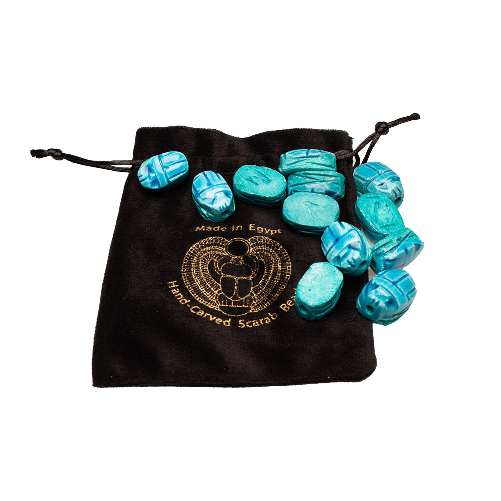 Egyptian Scarab Beads Set of 12 Medium - Vertical Drilled - Light Blue Soapstone - Made in Egypt