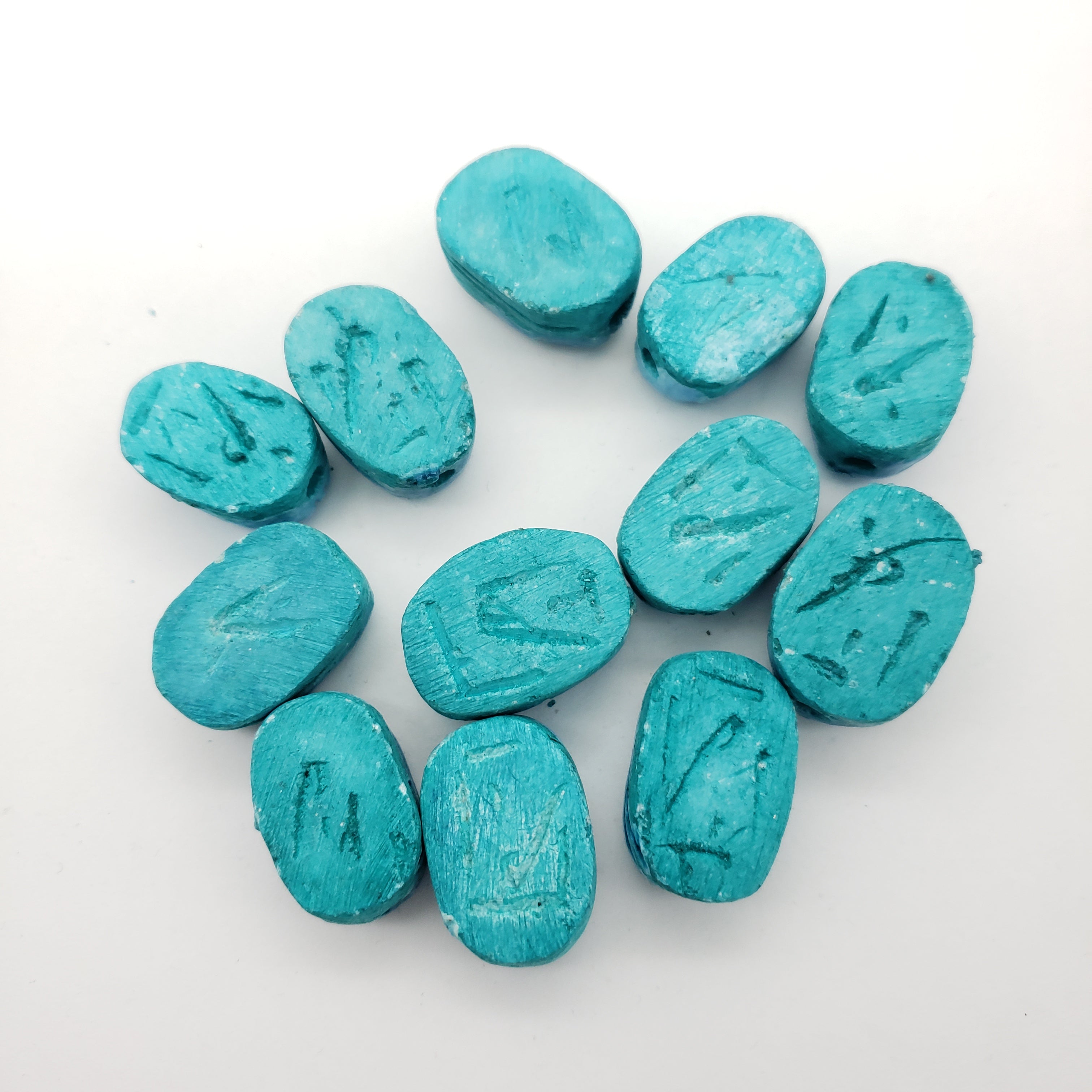 Egyptian Scarab Beads Set of 12 Medium - Vertical Drilled - Light Blue Soapstone - Made in Egypt