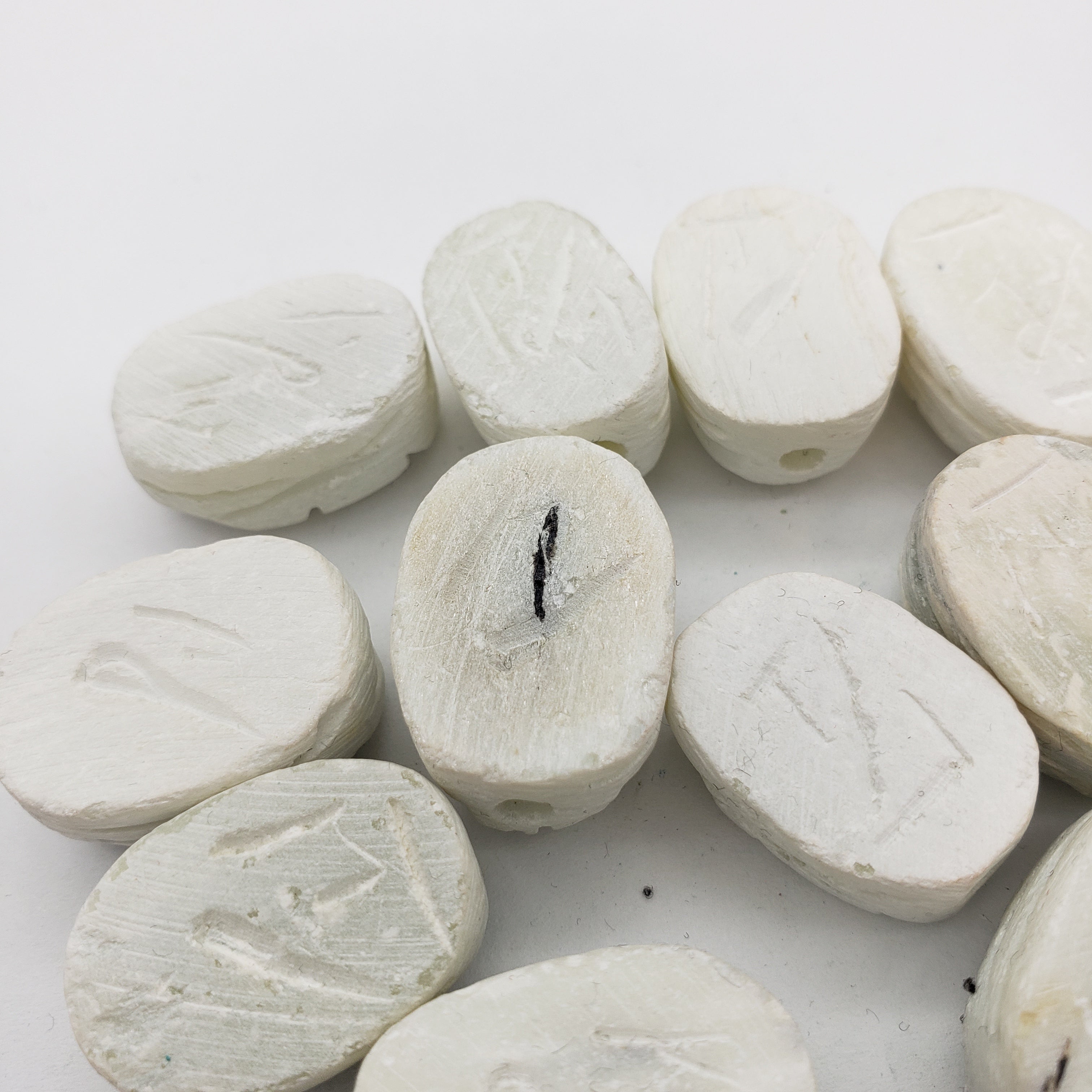 Egyptian Scarab Beads Set of 12 Medium - Vertical Drilled - White Soapstone - Made in Egypt