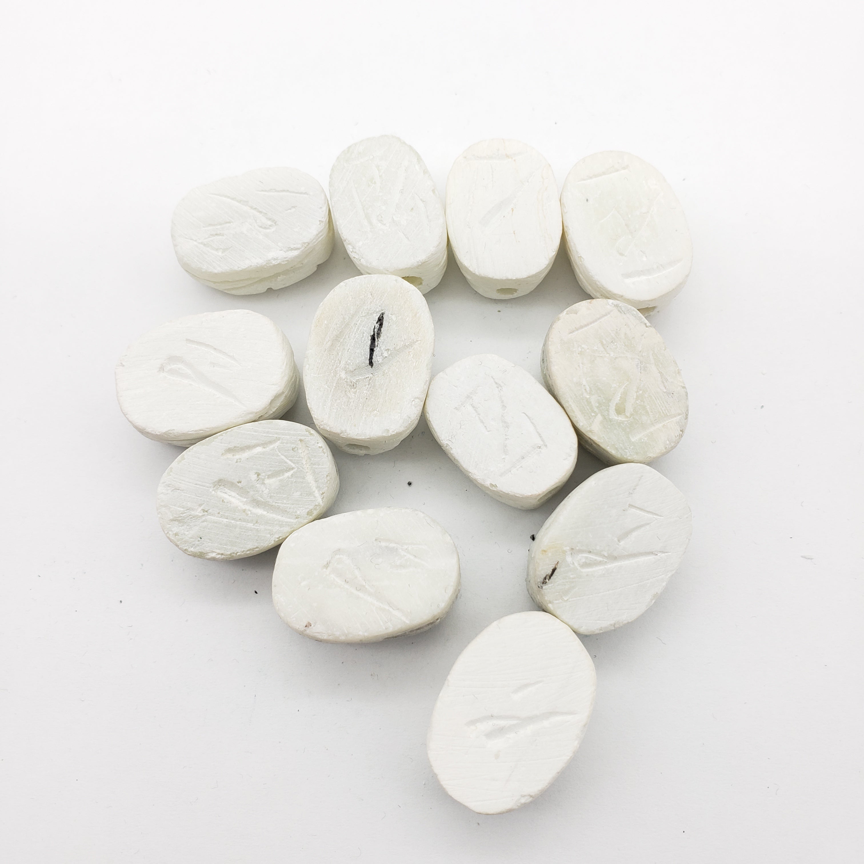 Egyptian Scarab Beads Set of 12 Medium - Vertical Drilled - White Soapstone - Made in Egypt