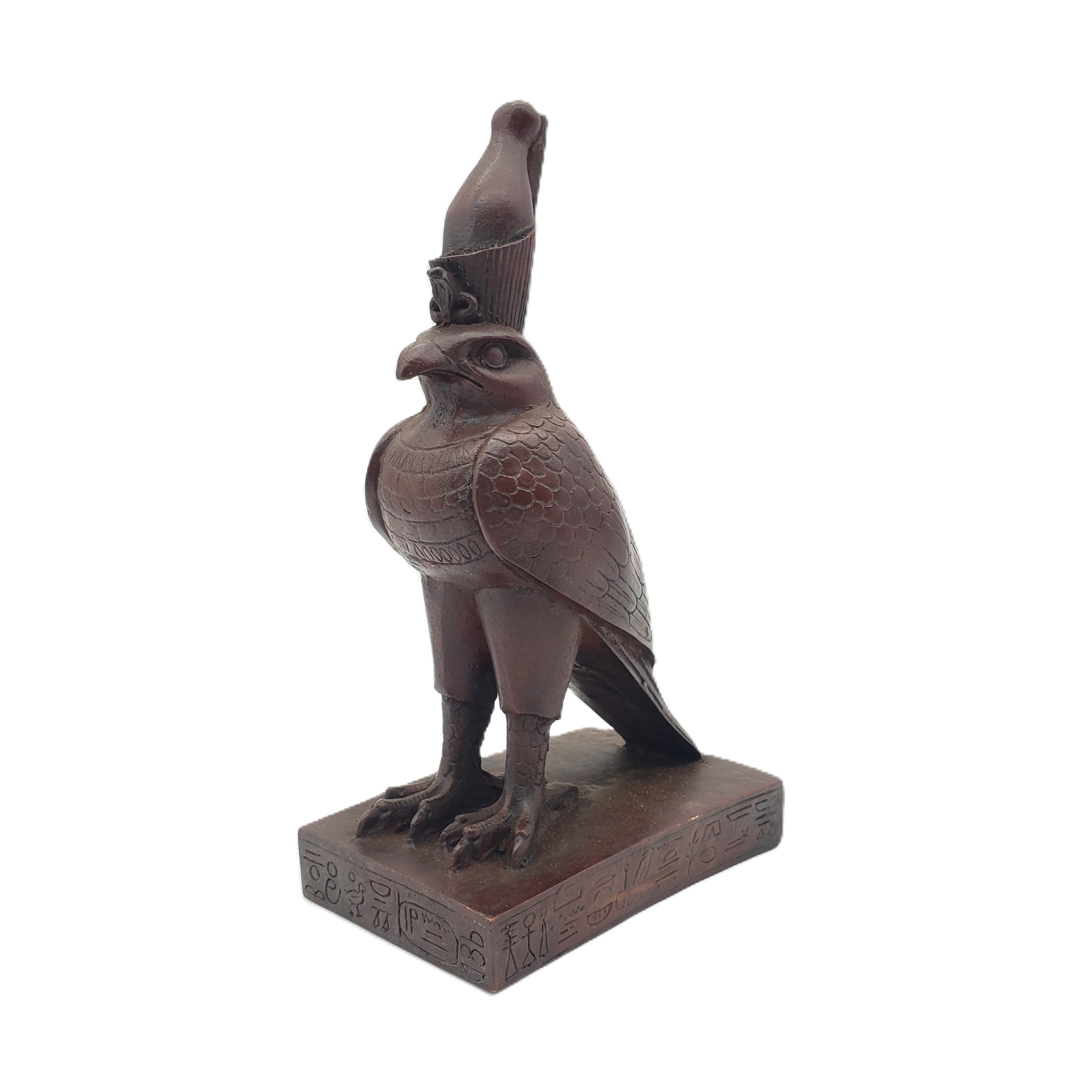 Statue of Egyptian falcon-god Horus on a white background