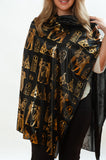 Hieroglyphic Pharaonic Scarf - Black, Cream or White and Gold - Made in Egypt