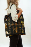 Hieroglyphic Pharaonic Tote Bag - Black and Gold - Made in Egypt