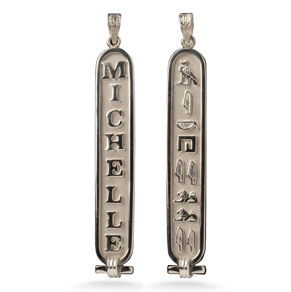 Hieroglyphics Silver Cartouche Necklace Personalized DOUBLE SIDED