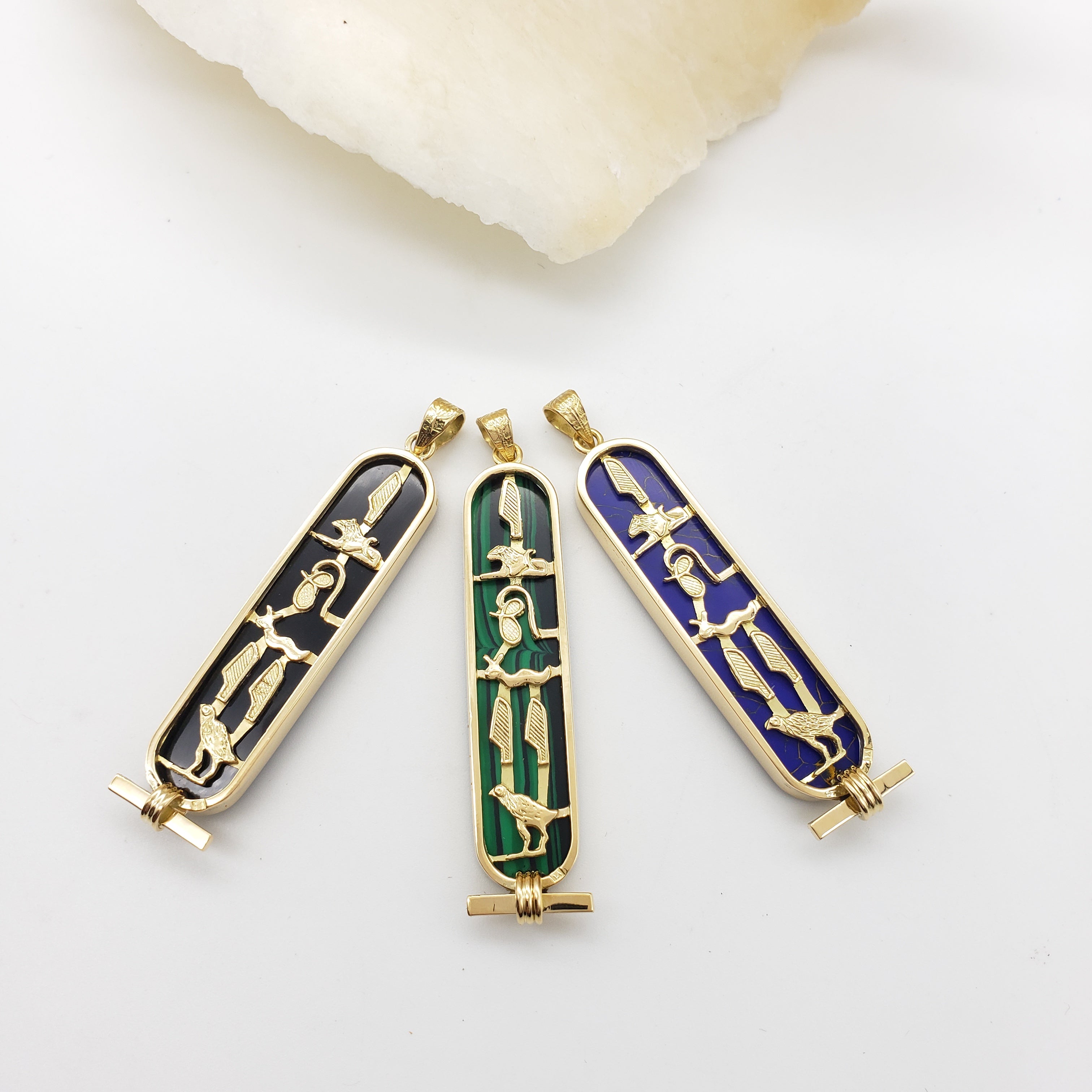 I LOVE YOU 18K Cartouche Pendant with Gemstone - Made in Egypt
