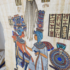 Altägyptisches Papyrusgemälde mit dem Thron des Königs Tut – Ägyptisches Papyruspapier – handgemalte Metallicfarbe – Hergestellt in Ägypten