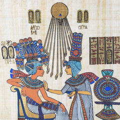 Altägyptisches Papyrusgemälde mit dem Thron des Königs Tut – Ägyptisches Papyruspapier – handgemalte Metallicfarbe – Hergestellt in Ägypten
