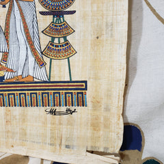 Altägyptisches Papyrusgemälde mit dem Thron des Königs Tut – Ägyptisches Papyruspapier – handgemalte Metallicfarbe – Hergestellt in Ägypten