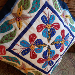 Colorful Blue Floral Pillowcase - Hand-Stitched Egyptian Khayamiya Appliqué - Made In Egypt