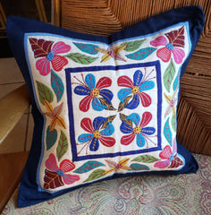 Colorful Blue Floral Pillowcase - Hand-Stitched Egyptian Khayamiya Appliqué - Made In Egypt
