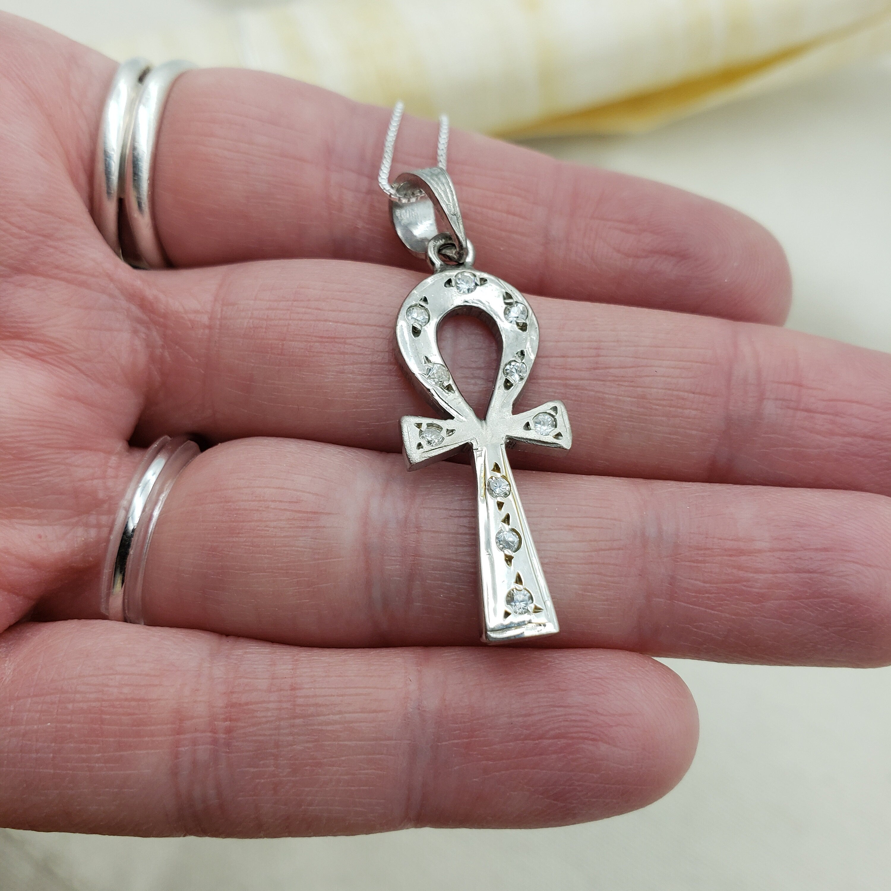 Egyptian Ankh Pendant Necklace with Rhinestones - Made in Egypt