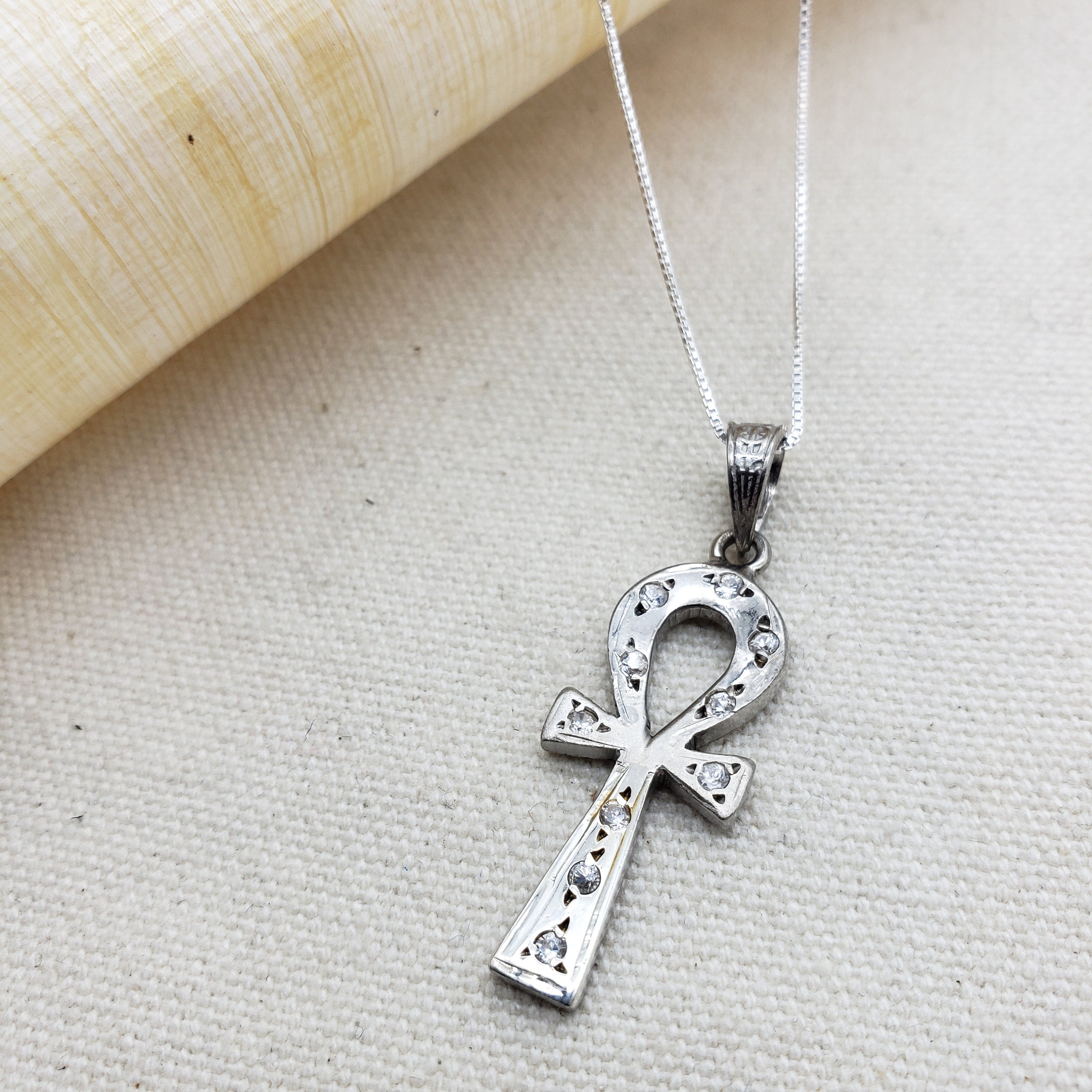 Egyptian Ankh Pendant Necklace with Rhinestones - Made in Egypt