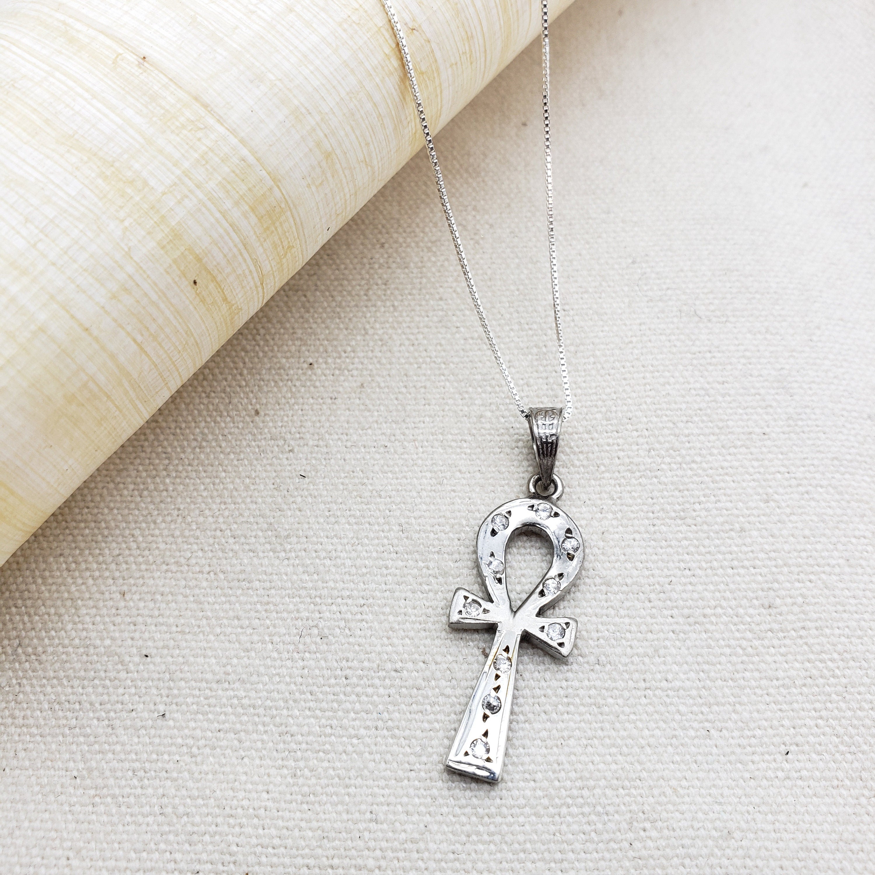 Egyptian Ankh Pendant Necklace with Rhinestones - Made in Egypt