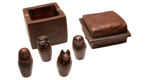 CANOPIC JARS BROWN SET OF 4 IN CONTAINER - 4.5"