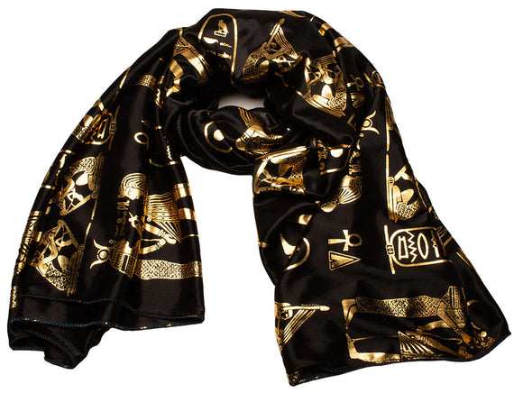HIEROGLYPHIC PHARAONIC SCARF - BLACK - MADE IN EGYPT