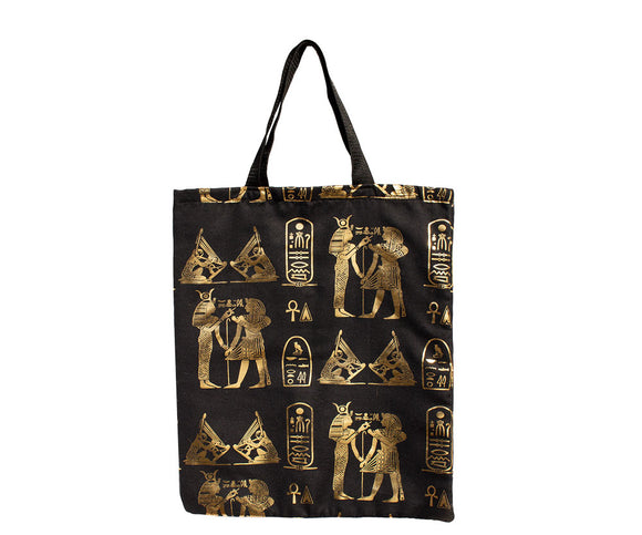HIEROGLYPHIC PHARAONIC TOTE BAG - BLACK AND GOLD - MADE IN EGYPT