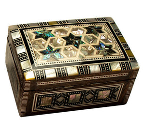 EGYPTIAN WOODEN JEWELRY BOX WITH "MOTHER OF PEARL" INLAID