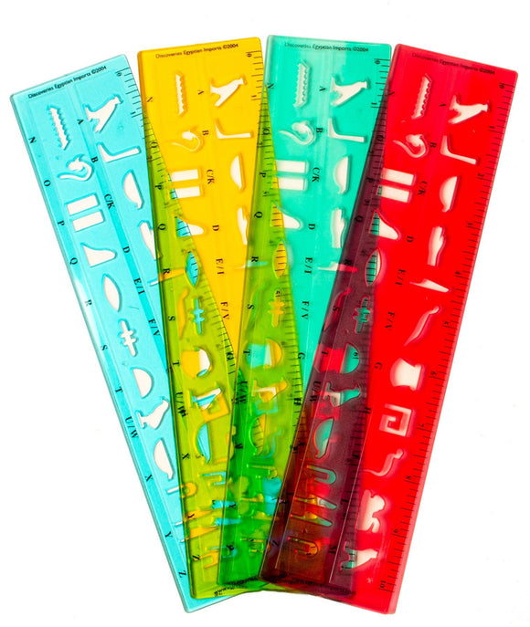 PLASTIC HIEROGLYPHIC STENCIL RULER - ASSORTED COLORS - EGYPTIAN STUDY - SCHOOL SUPPLIES- MADE IN EGYPT - ONE RULER PER ORDER